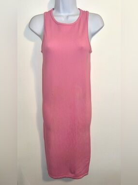 Sleeveless Ribbed Tank Dress in Bubble Gum Pink - size Medium